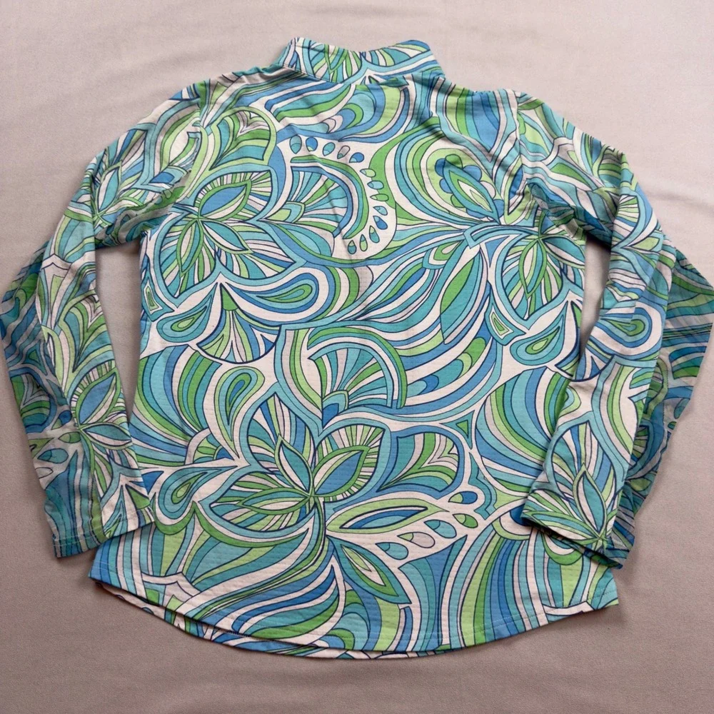 Icikuls Womens Sun Shirt Blue Green Geometric Print Quarter Zip Pullover Medium - Picture 6 of 7